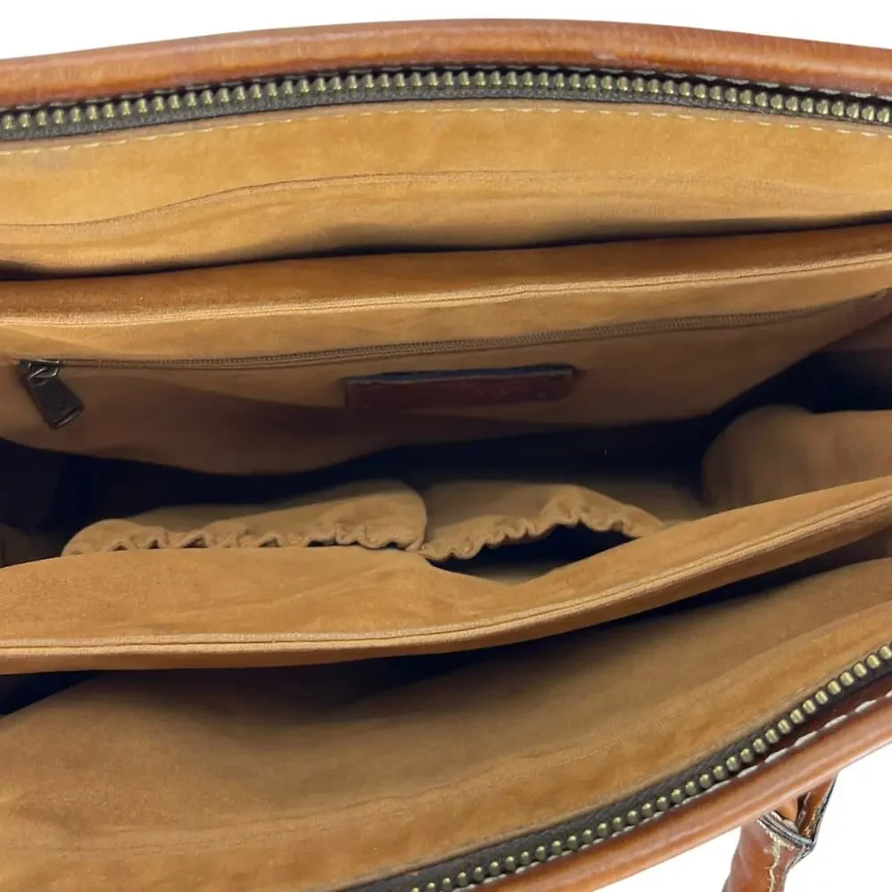 PATRICIA NASH Large PARIS SATCHEL Full Grain LEATHER Rose Tooled Design BROWN
